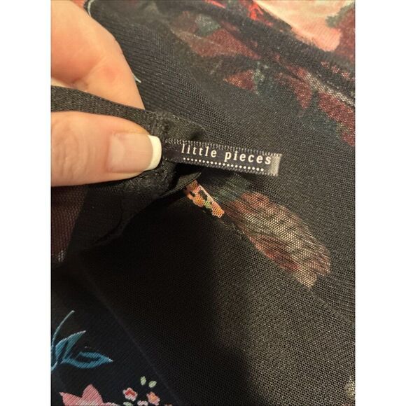 Little Pieces Black Red Yellow Green Floral Sheer Maxi Skirt Small Medium - Picture 3 of 4